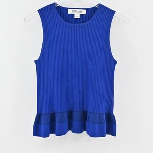 DIANE‎ VON FURSTENBERG Top Womens Size M Cobalt Blue Ribbed Knit Peplum Tank DVF